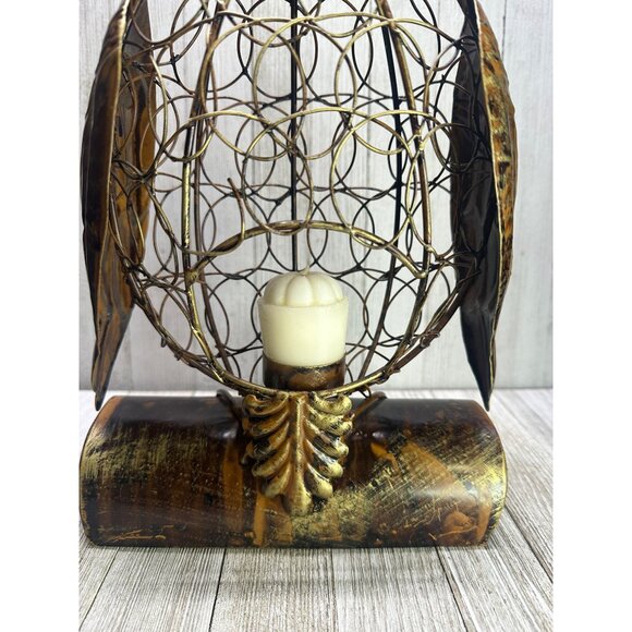 Vtg Style Metal Owl Candle Holder Brown with Black Eyes Caged Candle 13" Tall - Picture 5 of 9